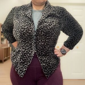 City Chic Cropped Corset Blazer Jacket Leopard Cheetah Animal Print Gray S 16